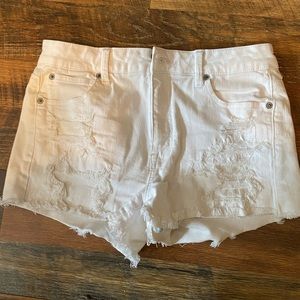 American Eagle Ripped White Jean Shorts Size 10